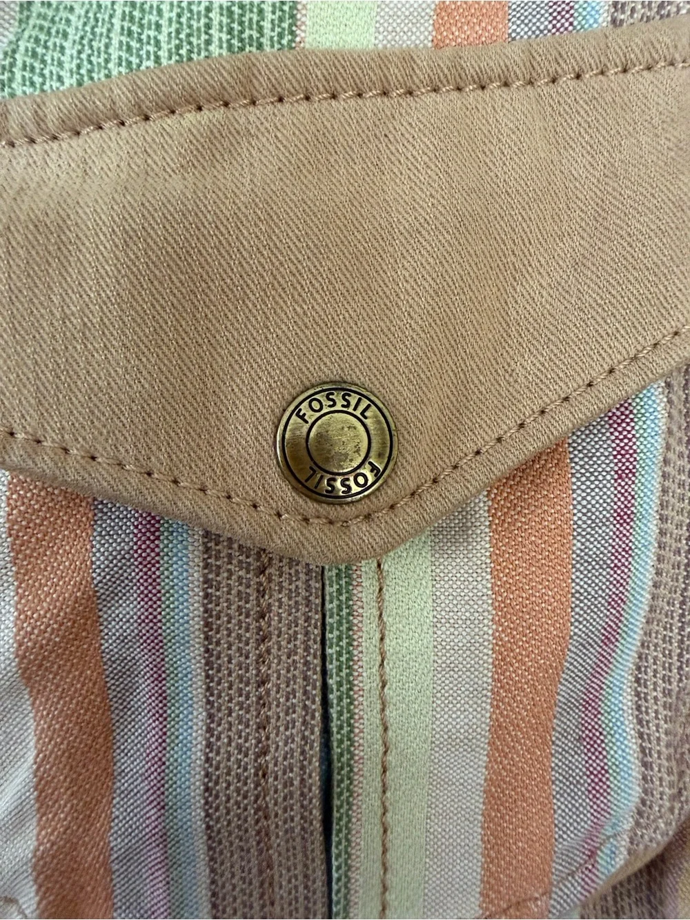 Vintage Fossil Pastel Striped Canvas Shoulder Bag Boho